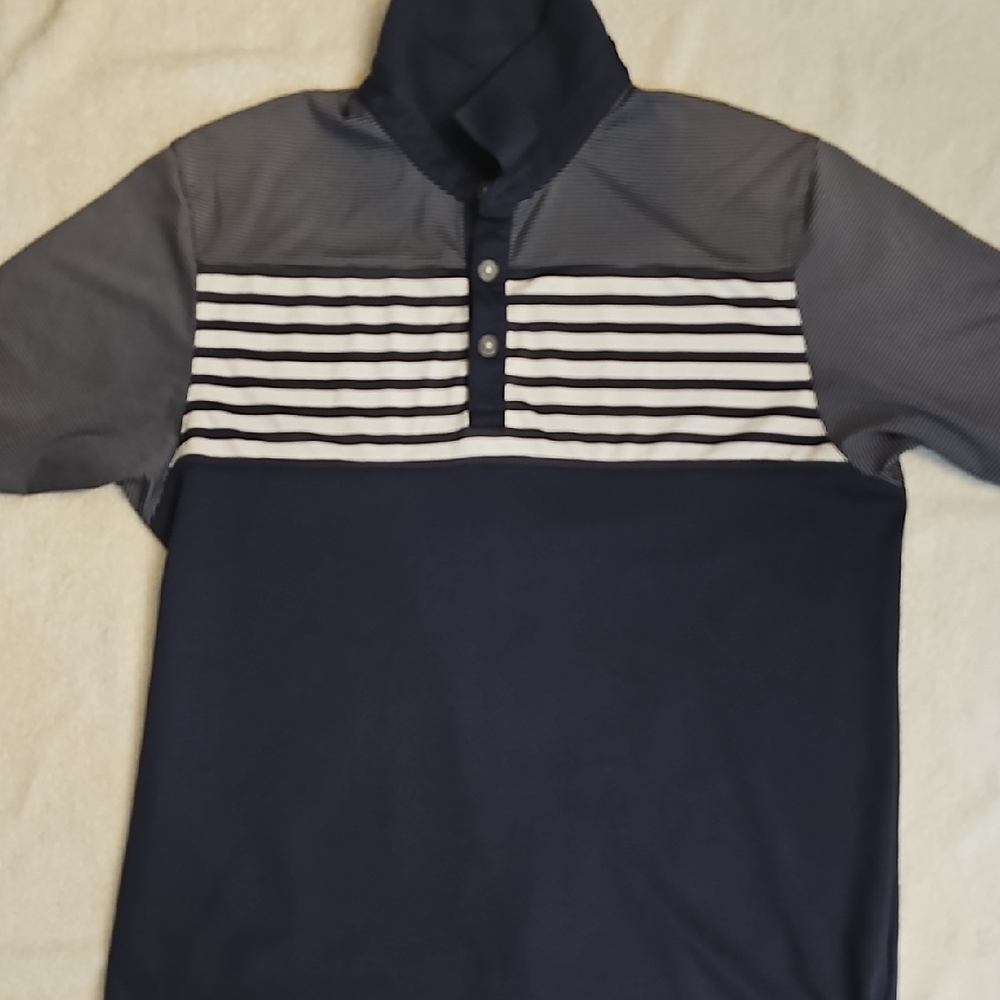 Callaway Men's Navy and Gray Striped Button Down Shirt